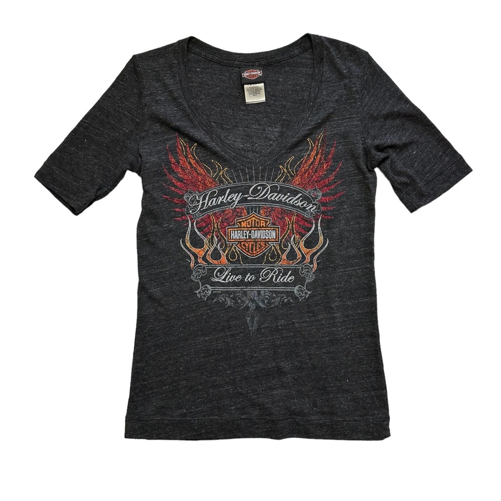 Harley Davidson Live To Ride Gray Short Sleeve V Neck T Shirt Medium